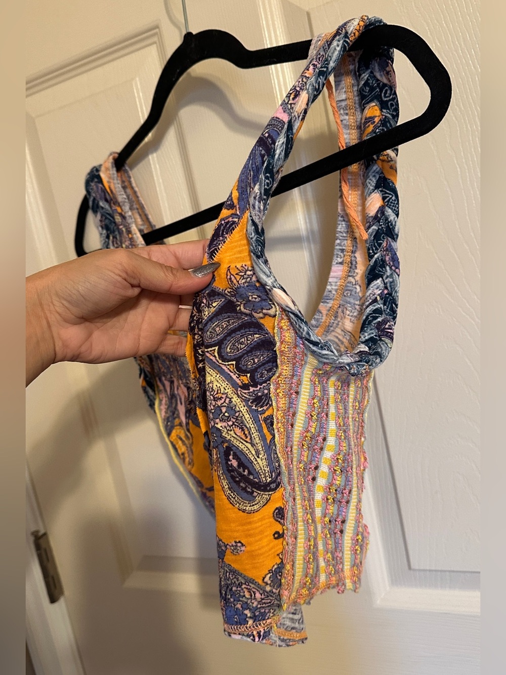 Free People Izabella Paisley V-Neck Crop Top, Orange & Purple w MultiColor, Sz S - Picture 6 of 11